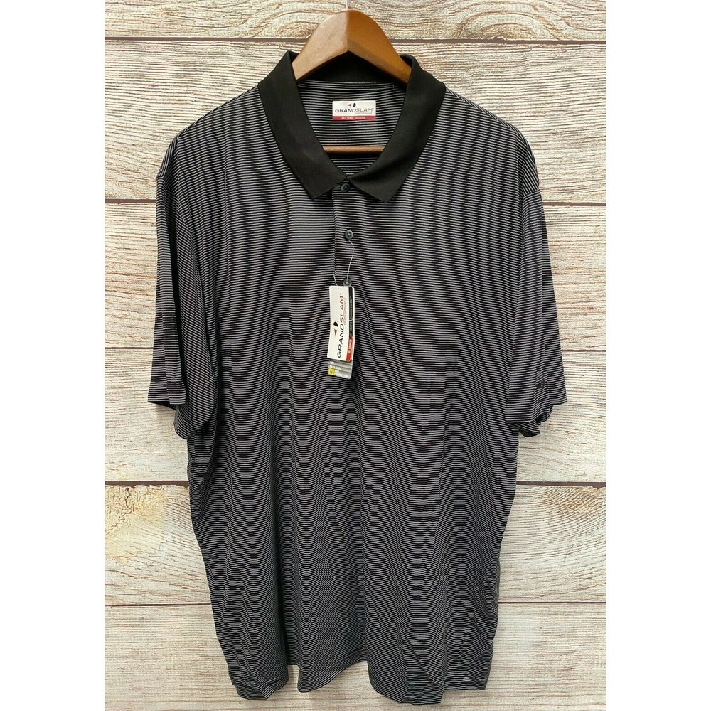 Grand Slam Polo Shirt Mens 2XL Black Striped Stretch Perfomance Polo‎ Shirt New